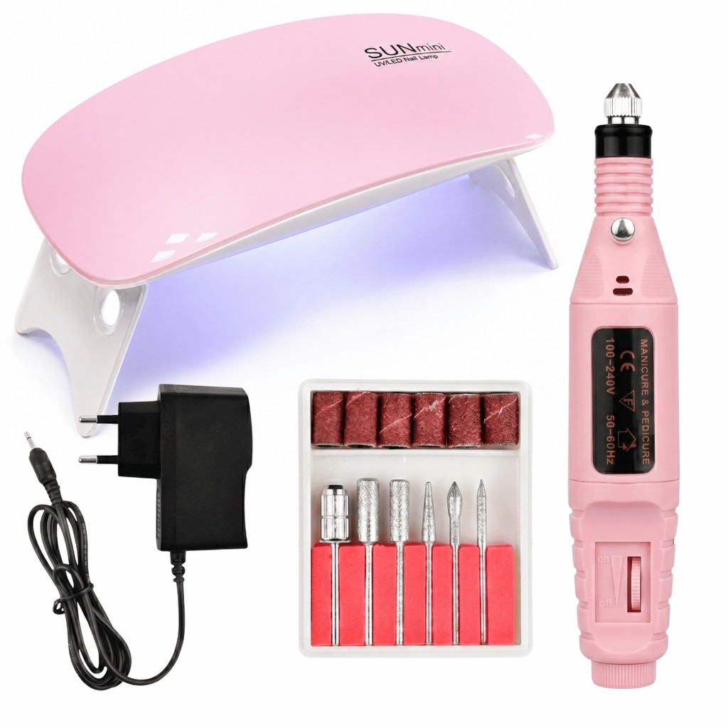 Kit Lixadeira e Mini Cabine UV LED Unha Gel Acrigel Manicure Alongamento Acrigel Porcelana Manicure