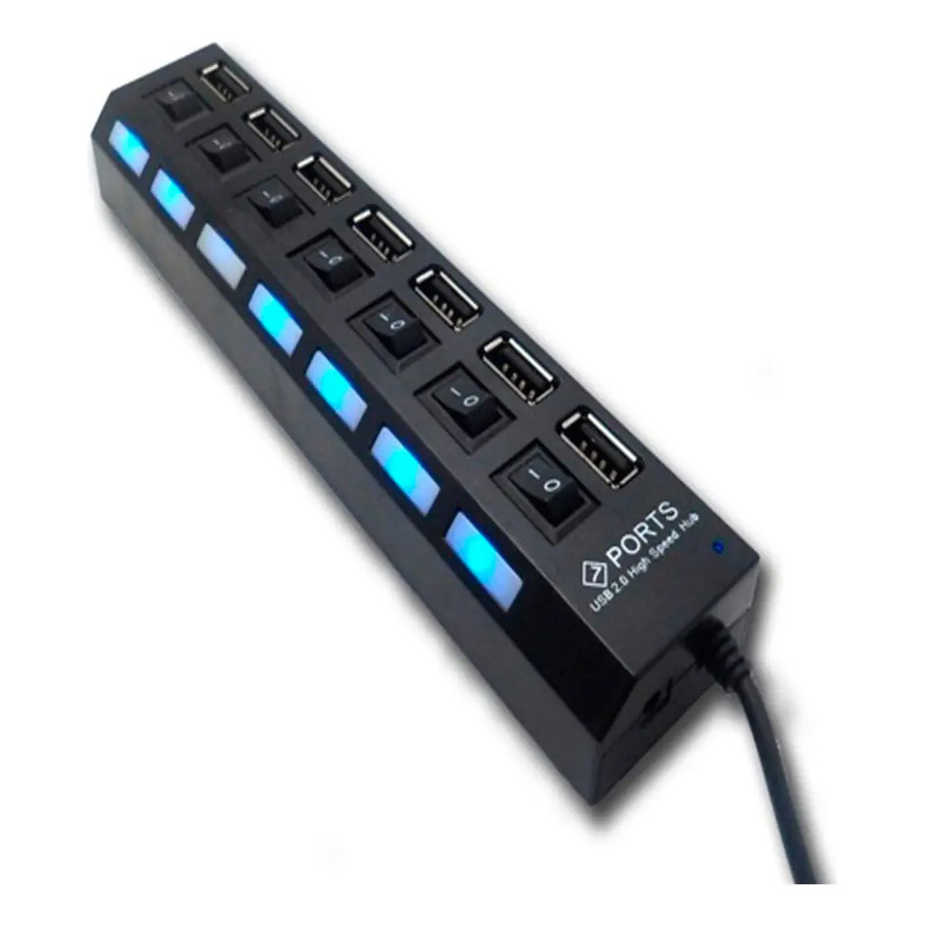 Hub USB 2.0 7 Portas com Botão Liga/Desliga Extensor para PC Notebook Expansor USB Multiportas