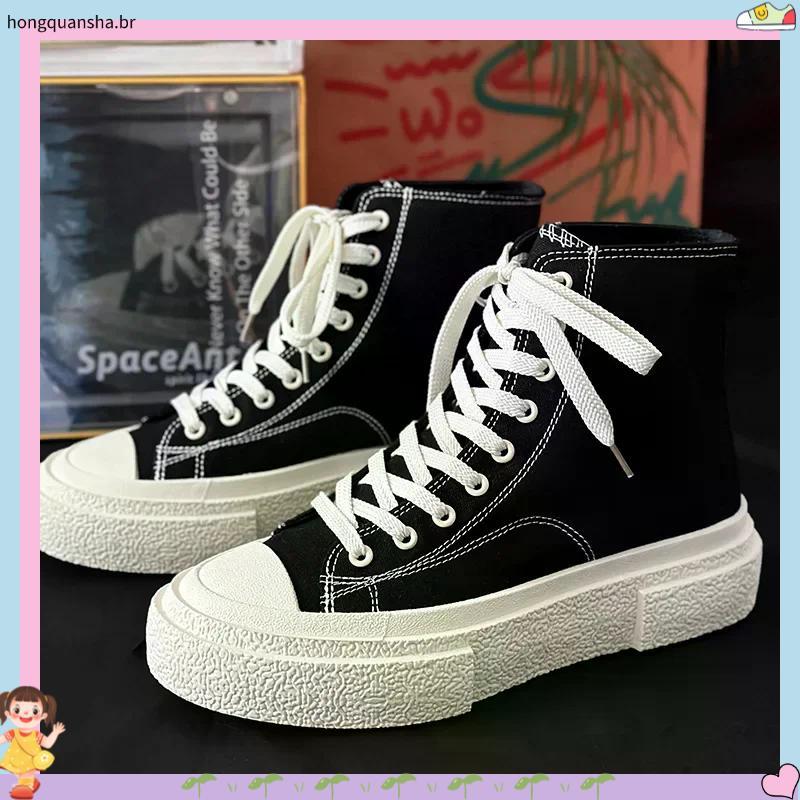 tênis infantil masculino kit tênis infantil masculino Sapatos de lona de cano alto para homens 2024 outono novo preto