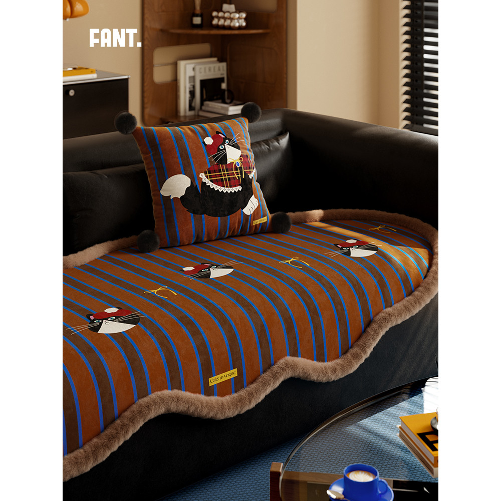Gato supermodelo estilo antigo borda de pele sofá almofada novo estilo luz luxo High-End sentimento fixo antiderrapante
