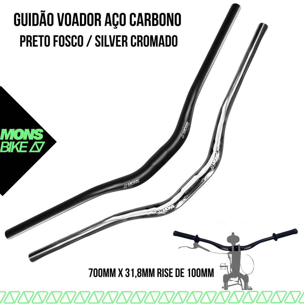 Guidão Voador 700mm Rise 100mm Curvo Aço Carbono Bike Bmx Grau Wheeling Freeride