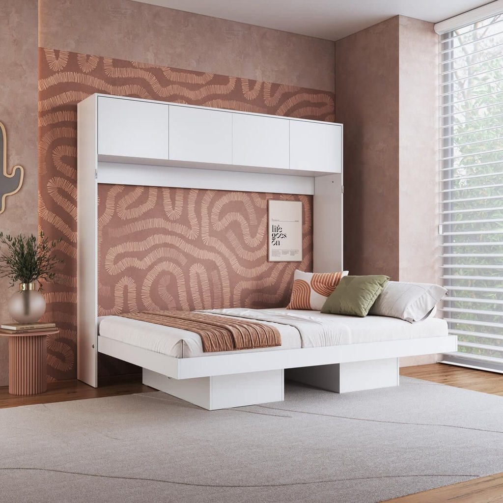 Cama Casal Articulável Horizontal com Portas 140 Hanover Yescasa Branco