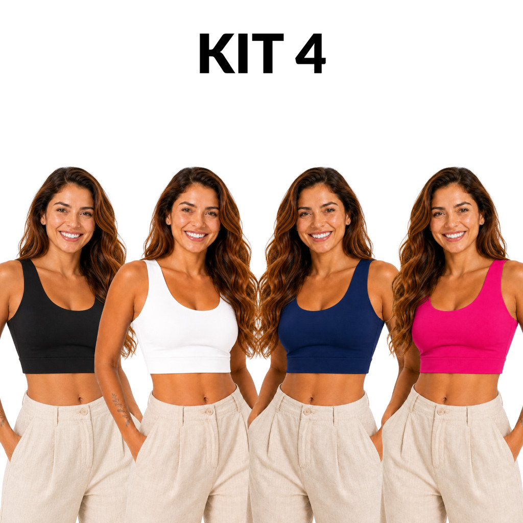 Kit 4 Tops Cropped Casual Forro Duplo Microfibra Feminino