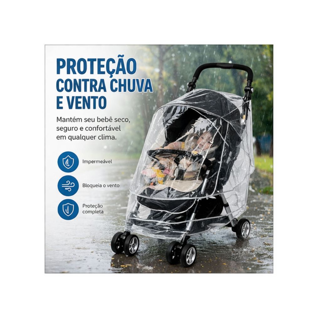 Capa Plástica Protetora De Chuva Universal Impermeável Para Carrinho De Bebê Transparente