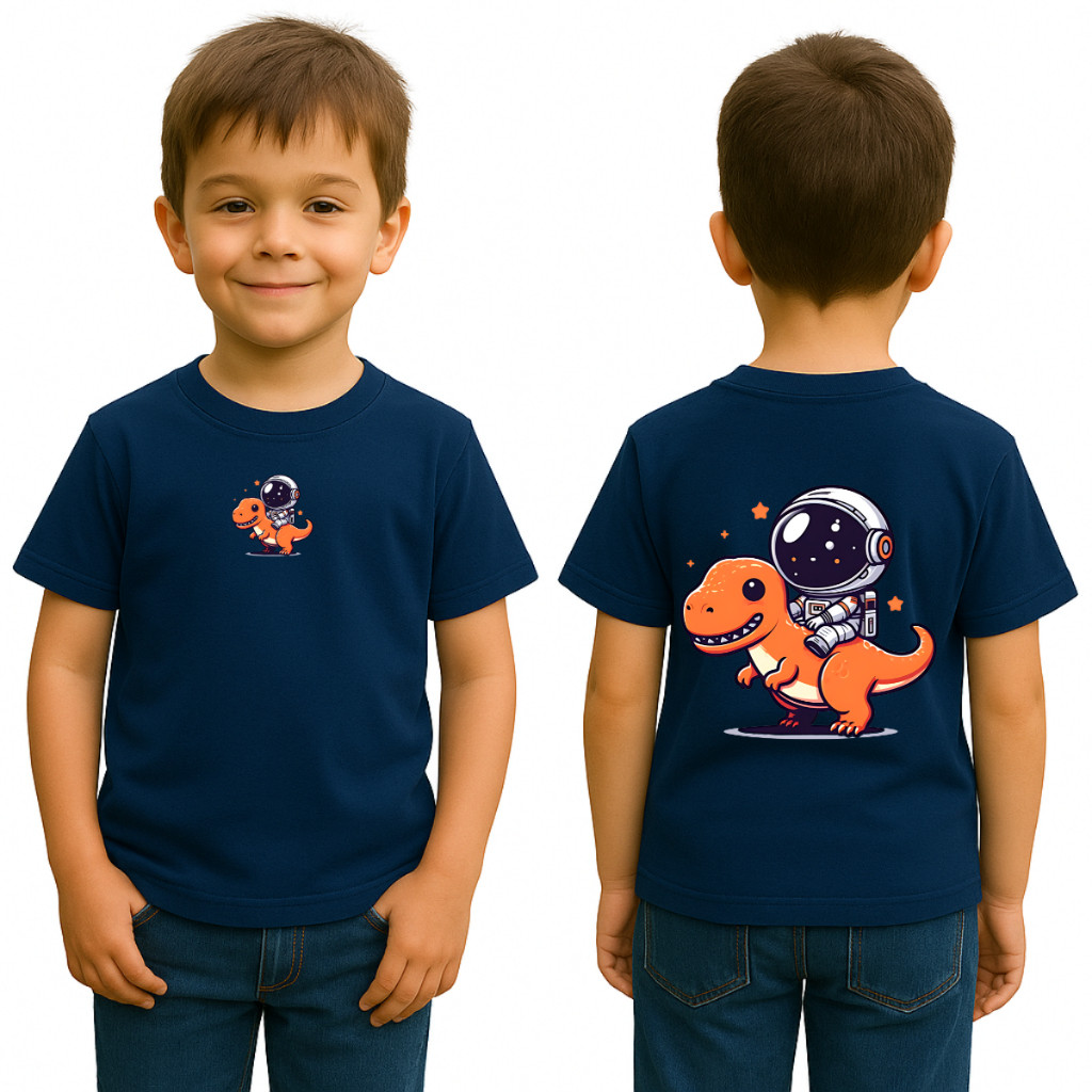 Camiseta Estampada Dinossauro Infantil Meninos Boys Tecido Leve Macio Confortável 100% Algodão Verão
