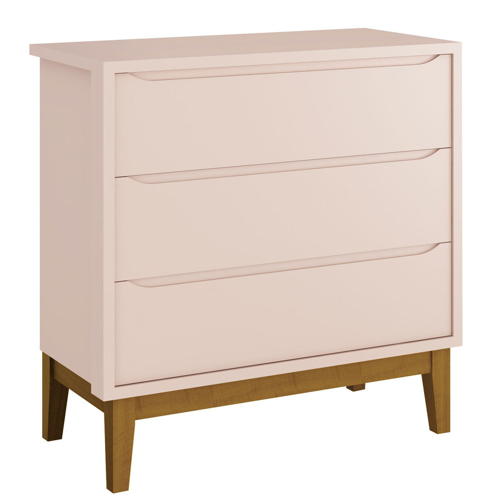 Cômoda Gaveteiro Para Quarto Infantil Bebe 3 gavetas Classic New Rosa Fosco com Madeira - Reller