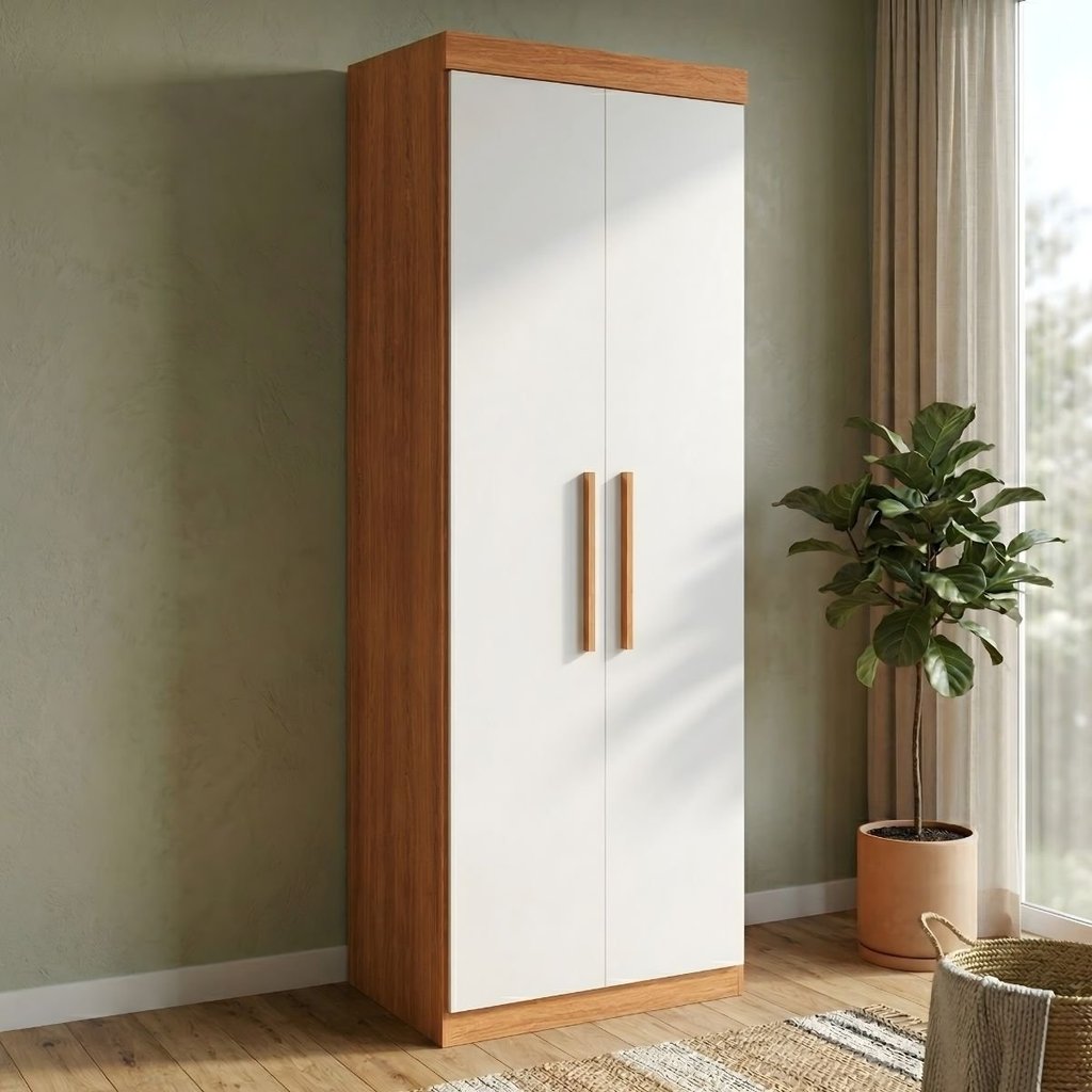 Guarda Roupa Modular 2 Portas 2 Gavetas Gênova Plus Branco/Freijó Wood/Off-White Freijó/Off White