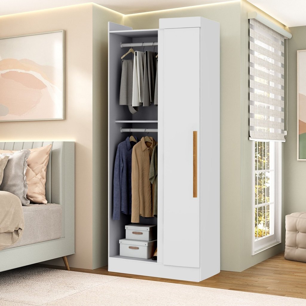 Guarda Roupa Canto Reto 1 Porta Paris Branco Branco