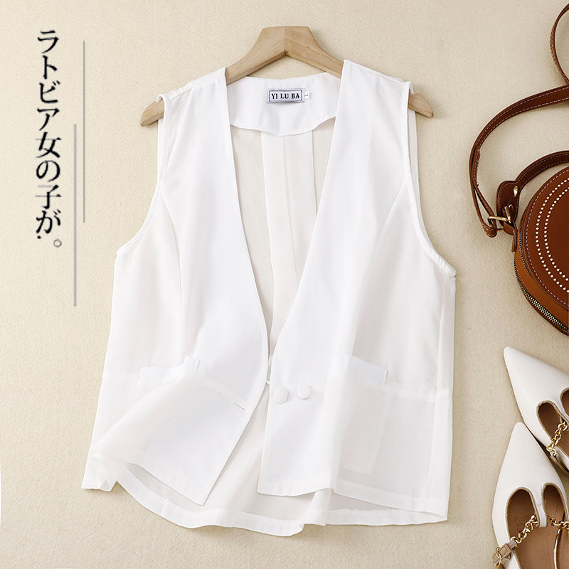 Verão fino Chiffon colete jaqueta senhoras solto com decote em V exterior usar protetor solar Cardigan solto colete topo