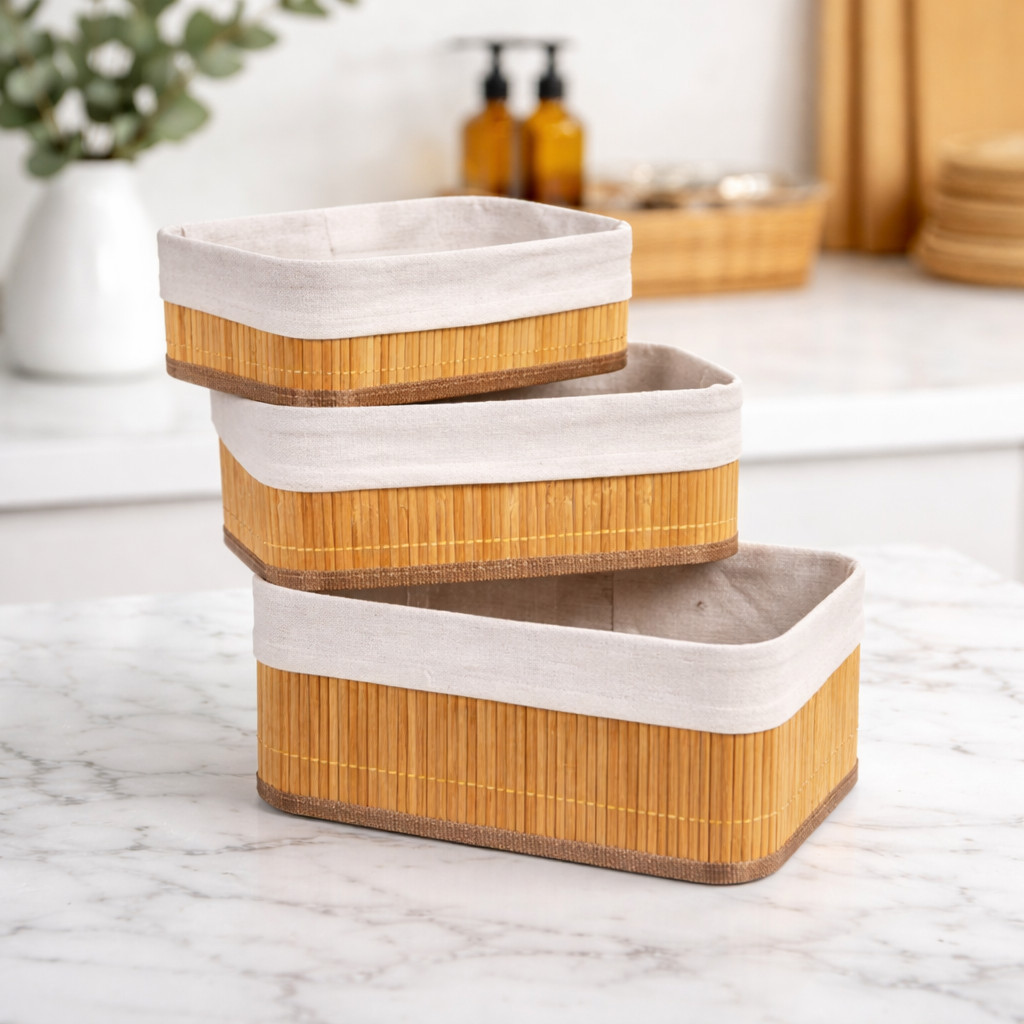 Kit 3 Cestos de Bambu Organizador Multiuso