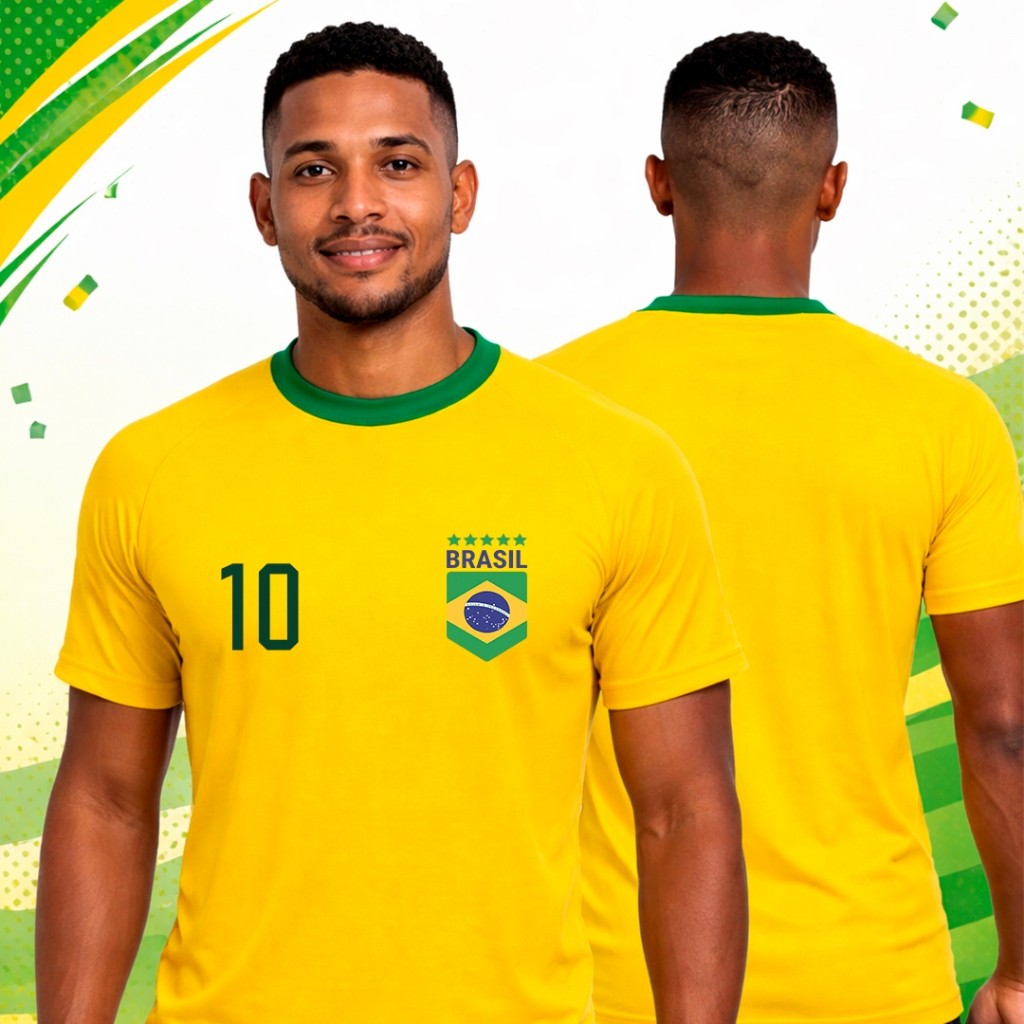 Camiseta Brasil DryFit Copa 2026 Numero 10 Respirável Poliamida Futebol Seleção Brasileira Bandeira Casual