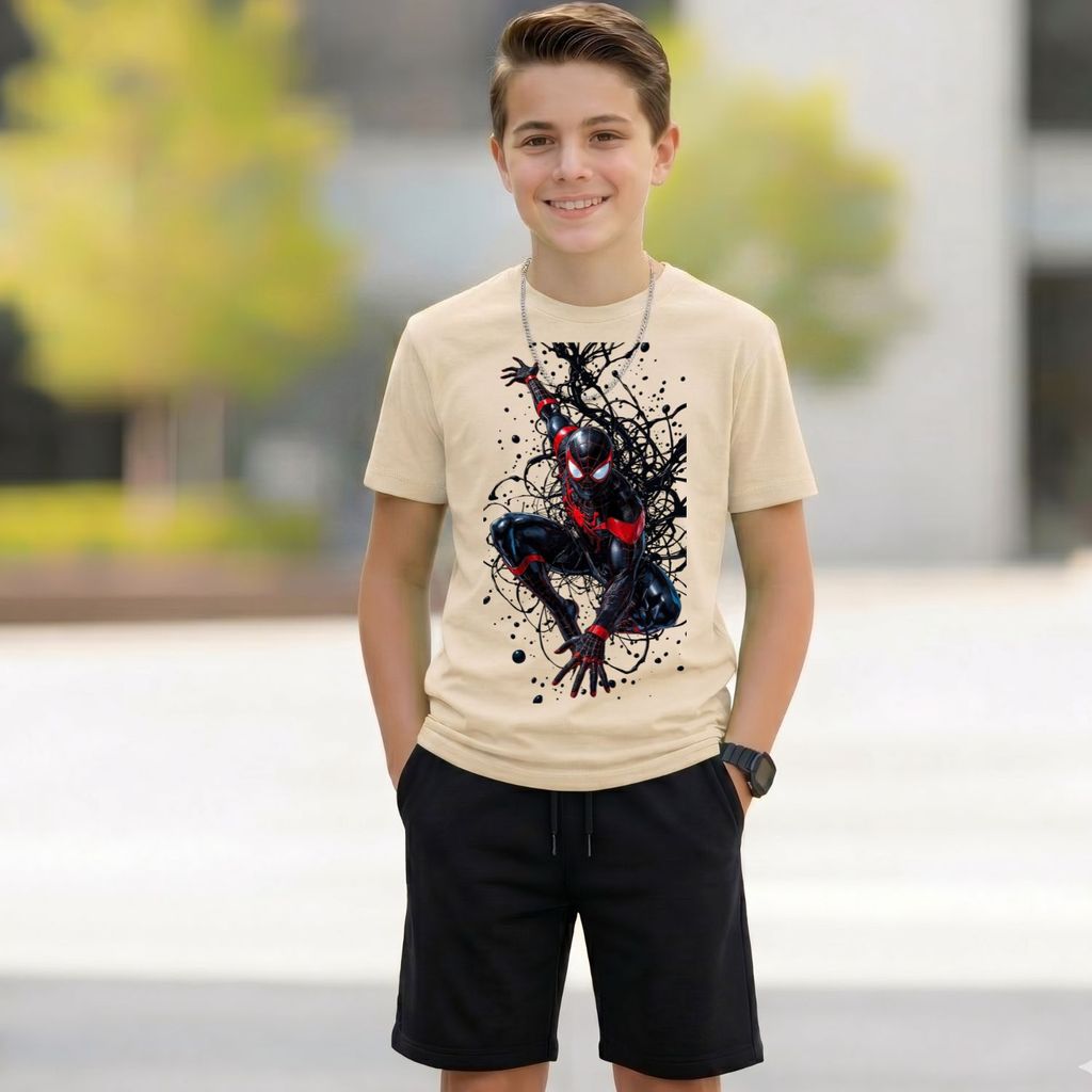 Conjunto Aranha: Camiseta estampada Short Preto 100% Algodão Filme Premium Presente Criança Tendência 2026