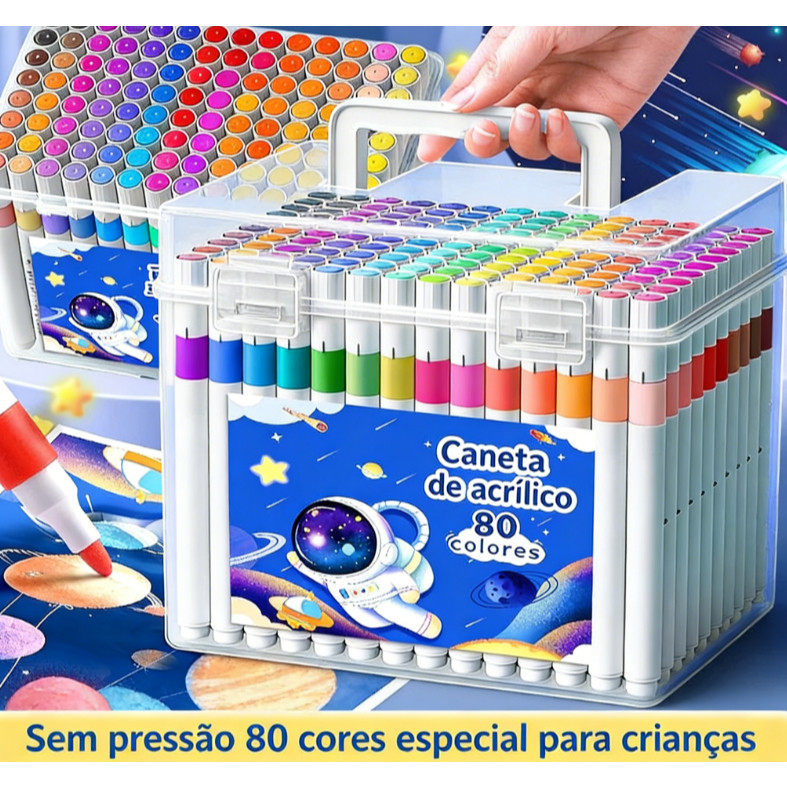 Kit Canetas Acrílicas Profissionais 24/36/48/60/80 Cores Vibrantes Permanentes à Prova d'Água