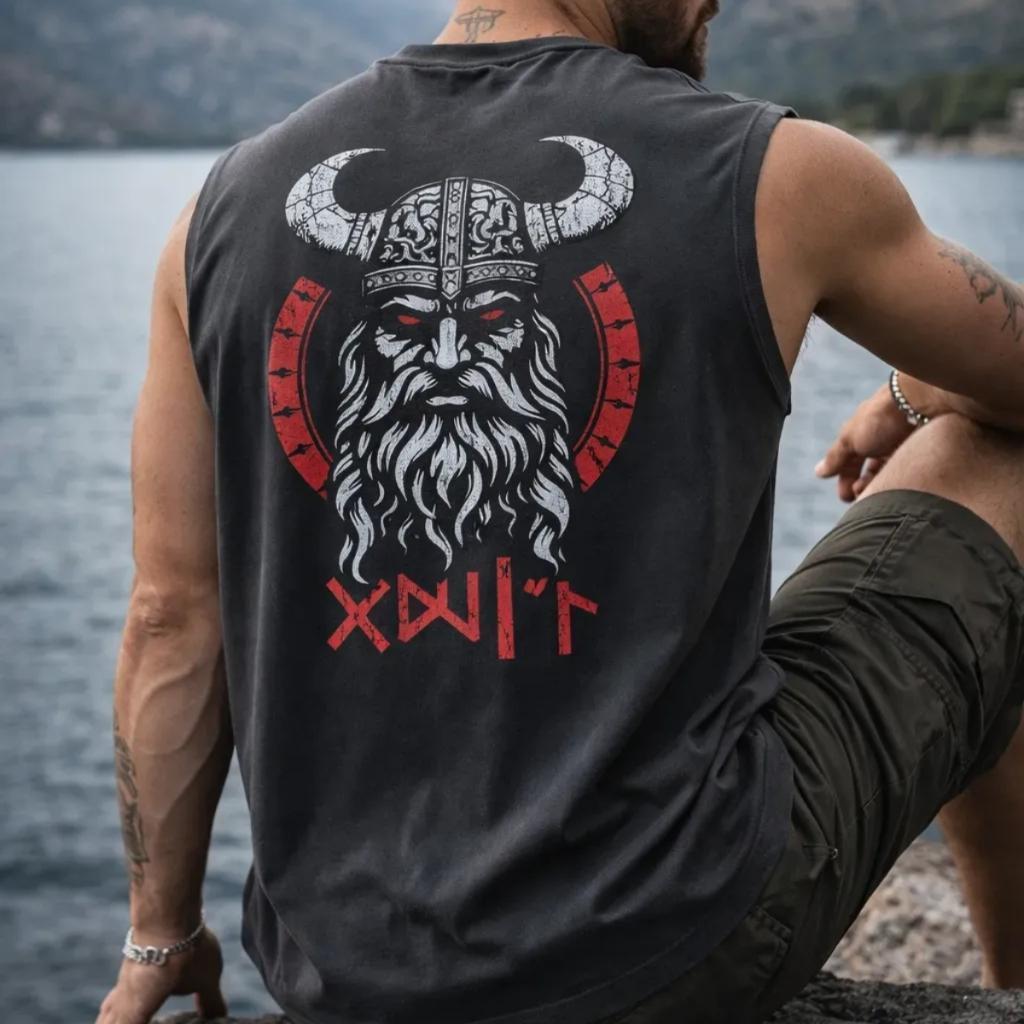 Regata Masculina Machão Muscle Estampa Viking Odin GuGi 100% Algodão Camiseta Cavada Casual Premium