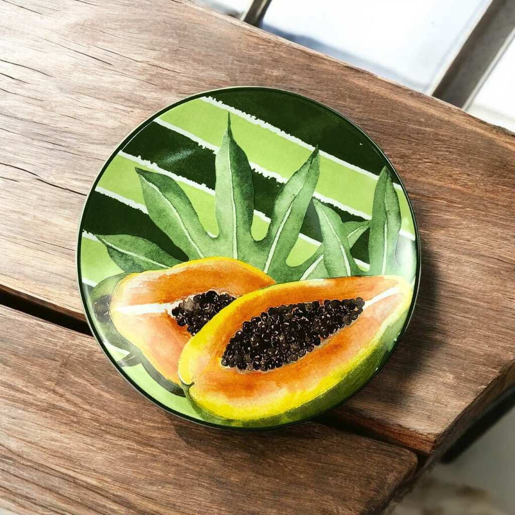 Conjunto 6 Pratos de Sobremesa Doces Entrada Frutas Mamão Cerâmica Scalla