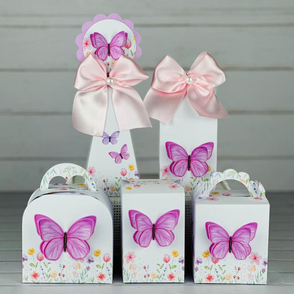 Kit Festa PEGUE E MONTE Jardim das Borboletas Personalizados Lembrancinhas Caixas Aniversário Caixinha Mimos