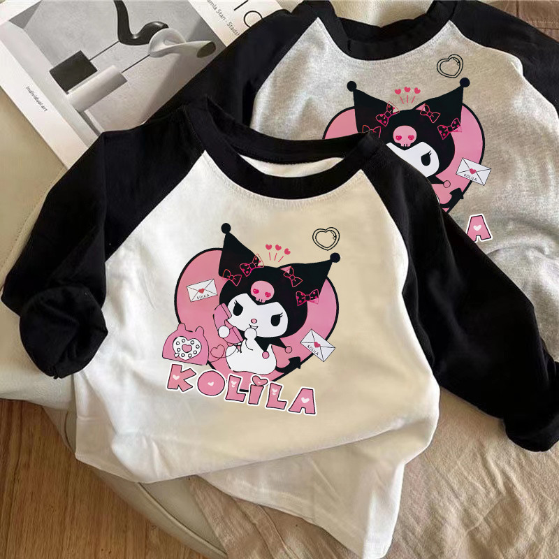 Primavera outono estilo puro algodão manga Raglan topo meninos meninas em torno do pescoço manga longa camiseta 2026 nov