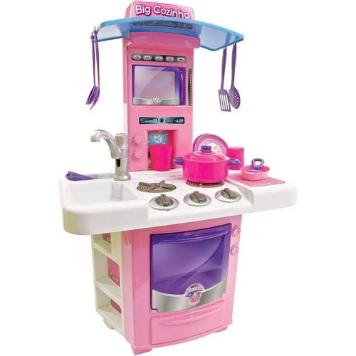Brinquedo Cozinha Big Star Rosa Completa Microondas Fogao Forno Pia Crianca Chef