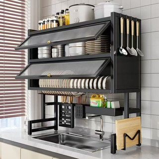 Escorredor De Louça 105cm Cozinha Suspensa Pia Rack Organizador Estante poeira porta armá…