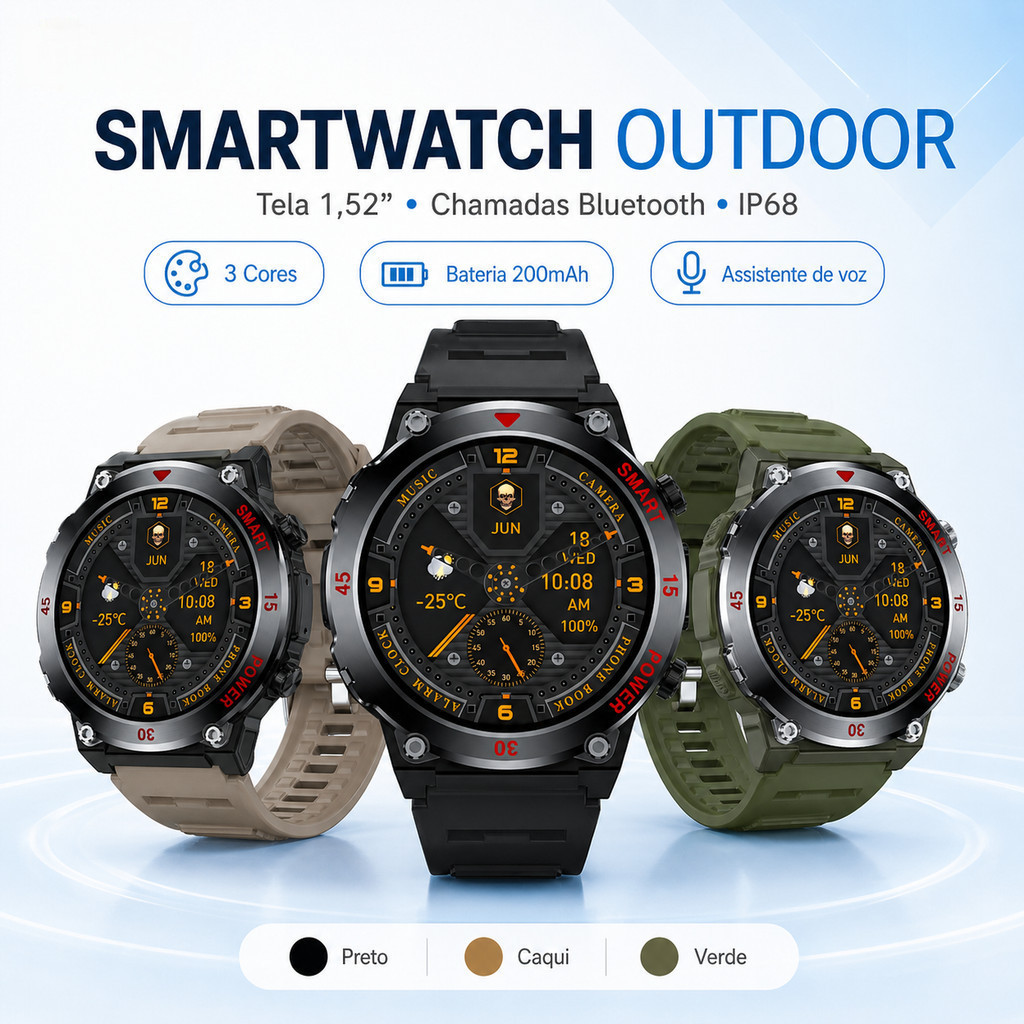 Smartwatch Masculino Outdoor Bluetooth Chamadas Relógio Esportivo