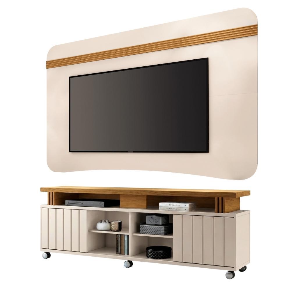 Rack Bancada Alpha com Painel Psy para TV Até 80 Polegadas 1,80m Ripado
