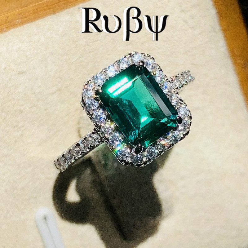 Rubi * Retro moda quatro garras princesa anel luz luxo retangular simulação acessórios de moda europeu americano clássic