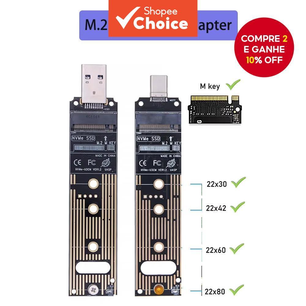 Adaptador M.2 NVME SSD PCI-E para USB-A conector Tipo-C JMS583 Chip 10Gbps USB3.1 Gen 2 leitor de disco rígido
