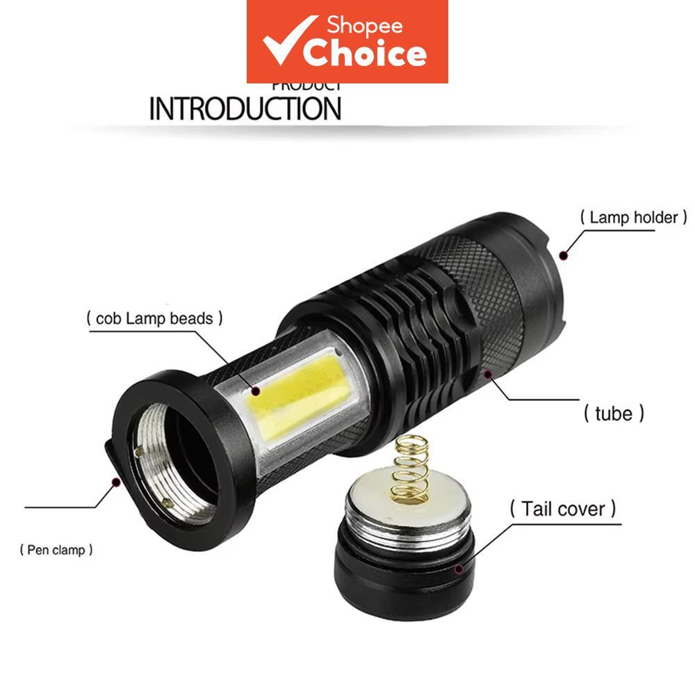 Mini Lanterna LED COB Ultra Brilhante Zoom 3 Modos de Foco Tocha Bateria AA 14500 para Camping e Pesca ao Ar Livre