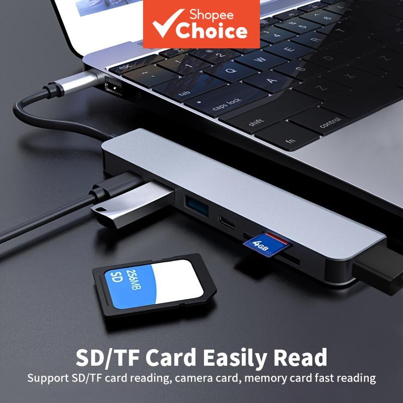 Hub USB-C 3 em 1 com Adaptador HDMI 4K, Leitor de Cartões SD/TF e Carregador de Alumínio 12W para Dispositivos Móveis