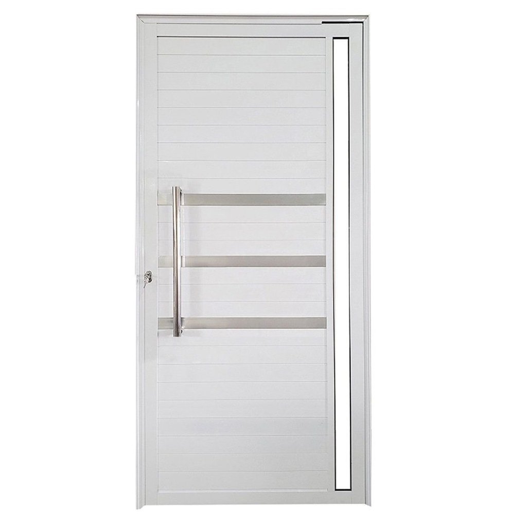 Porta Pivotante de Alumínio 210 X 100cm com Puxador, Friso e Vidro Veneza Esquadrias Bergamo Branco