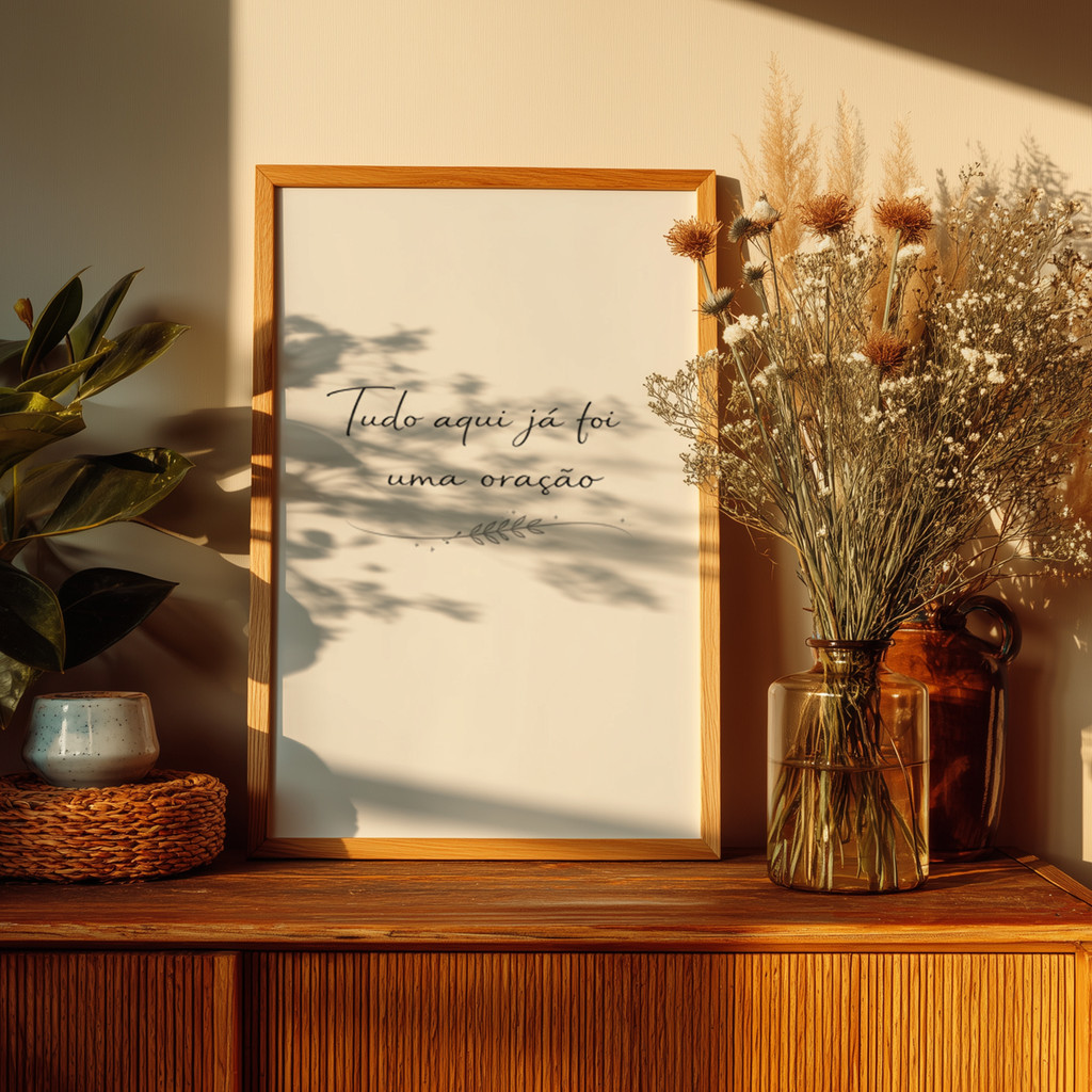 Imagem Quadro com Moldura Tudo Já Foi Oração Frase Fé Minimalista Inspiradora Espiritual Parede Quarto Sala