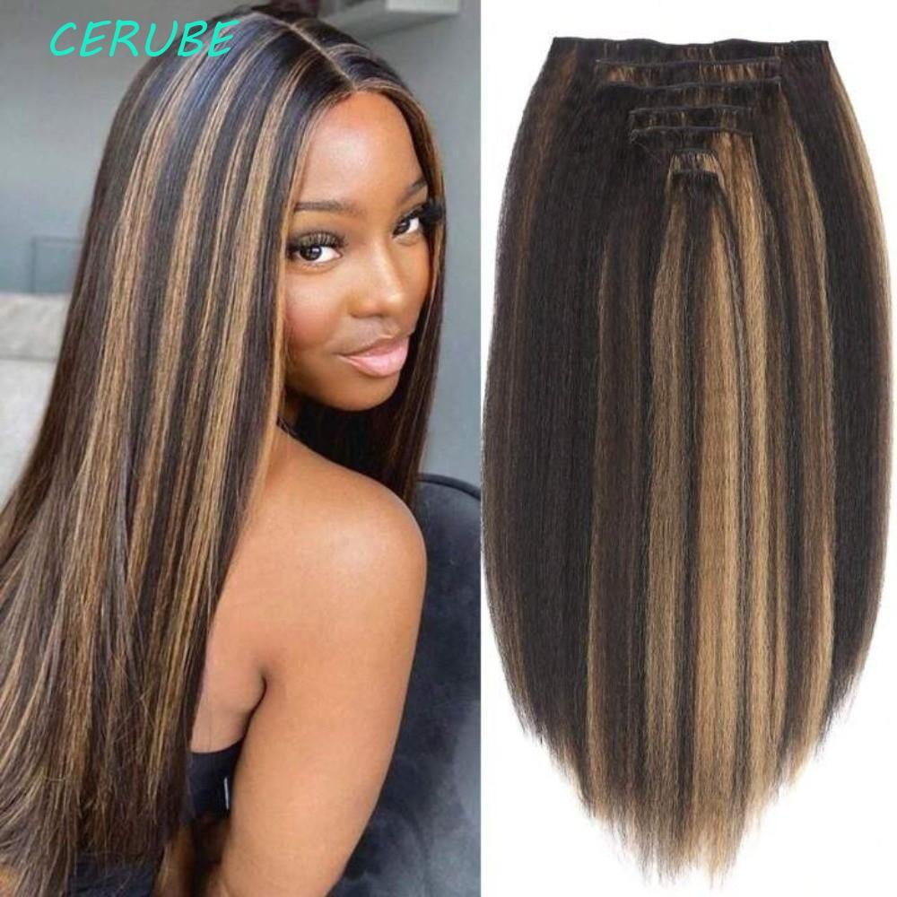 CERUBE 7 Pçs/set Clipe Longo Em Peruca , Extensões De Cabelo Sintético Camadas Naturais , 16 Clipes