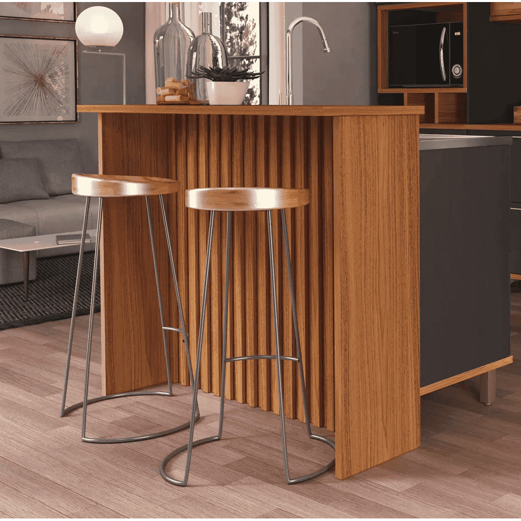 Bancada ilha Mesa Munique Ripada para 2 ou 4 Pessoas Cozinha Area Gourmet Moderna Freijó - Indekes