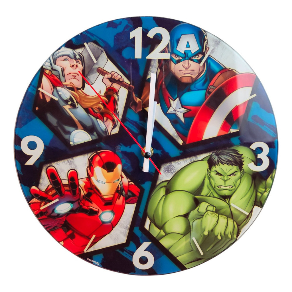 Relógio Redondo Vidro Para Parede Marvel Thor Hulk Capitão