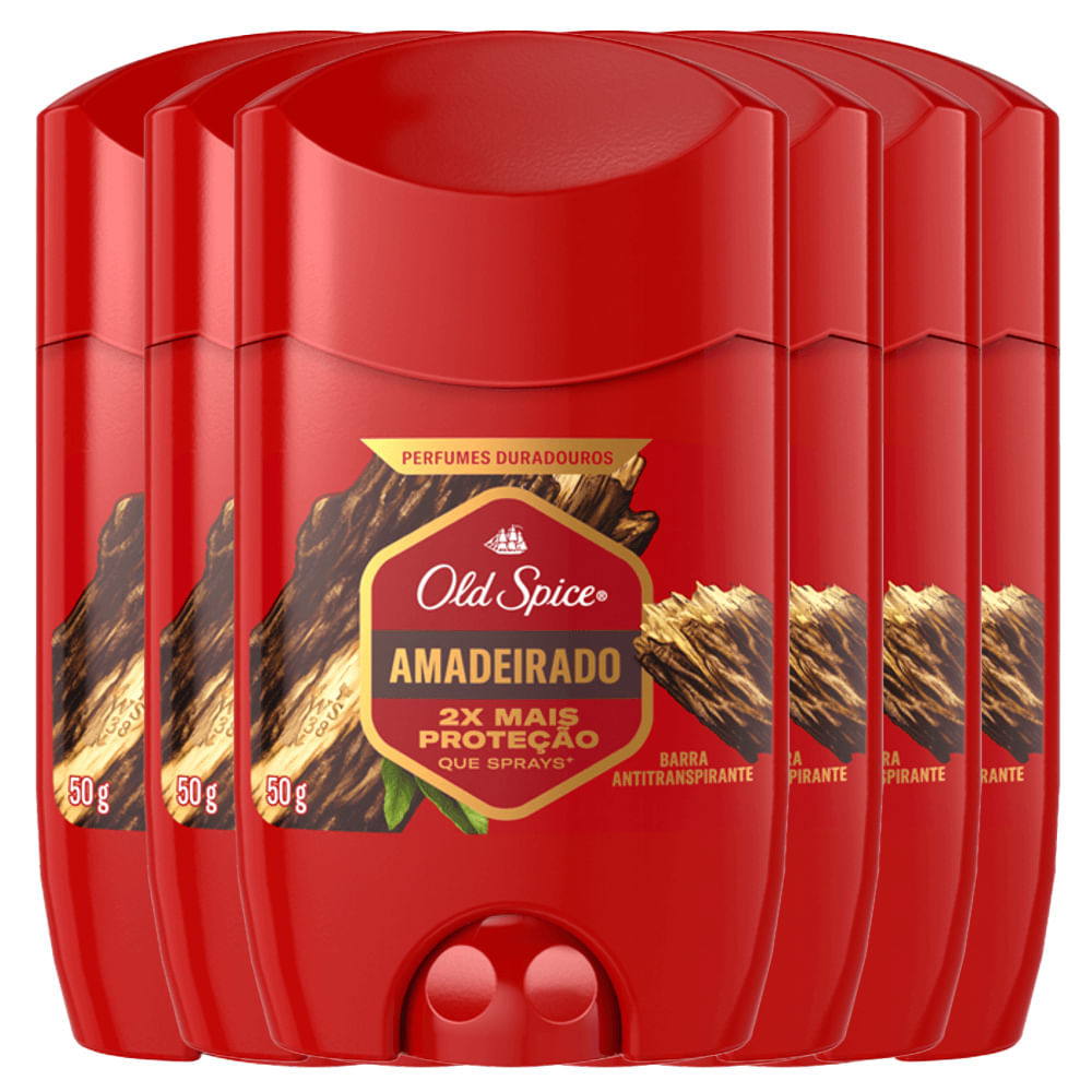 Kit Desodorante Stick Old Spice Amadeirado 50g - 6 Unidades