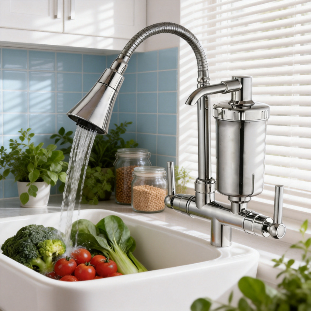 Torneira de Cozinha com Filtro Integrado, Tripla Vias, Mola Flexível Giratória 360°, Material ABS