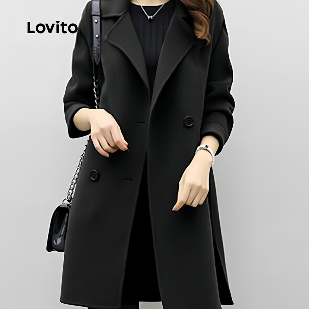 Lovito Casaco Casual Botão Preto Outono/inverno para Mulheres LNL141331