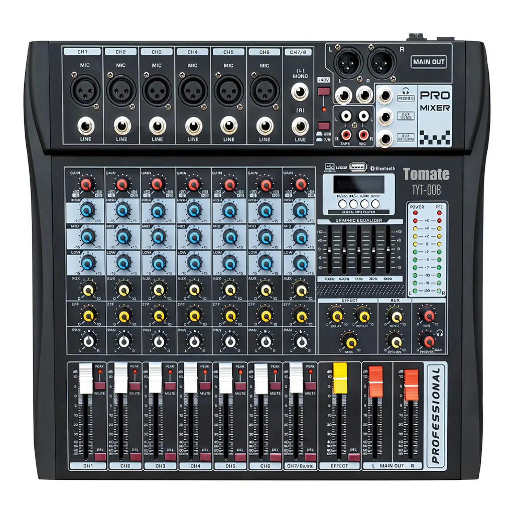 Mesa de Som Profissional 8 Canais Bluetooth USB Tomate