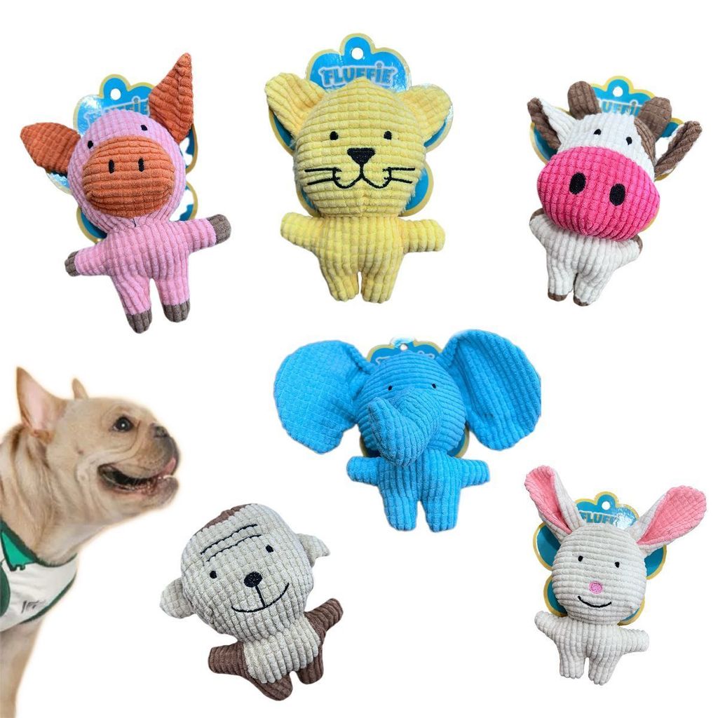Brinquedo Pelúcia Pet c/ Apito – Modelo Sortido (Coelho, Vaca, Macaco, Elefante, Leão e Porco) – Fofos e Divertidos
