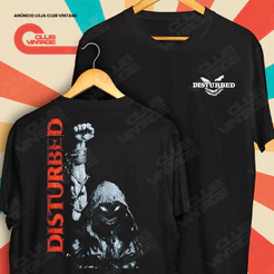 Camiseta Frente e Verso Banda Disturbed Metal Camisa de Rock and Roll 100% Algodão