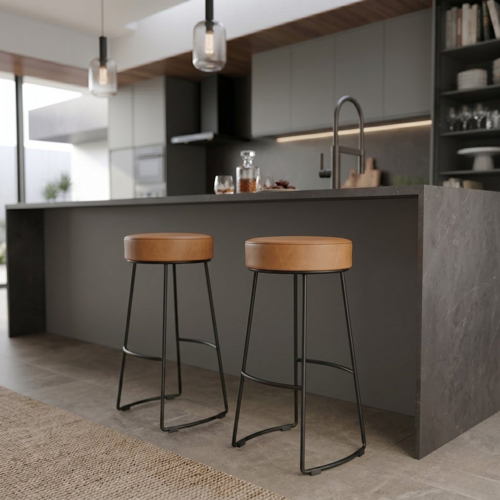 Conjunto 2 Banquetas Altas Aço Industrial Nice Caramelo e Preto Yescasa Caramelo/Preto