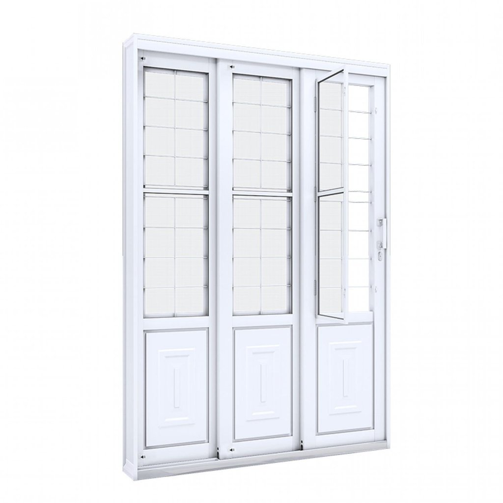 Porta de Aço de Correr 213x150 com Grade Quadrada e Postigo Facilita Lucasa Branco