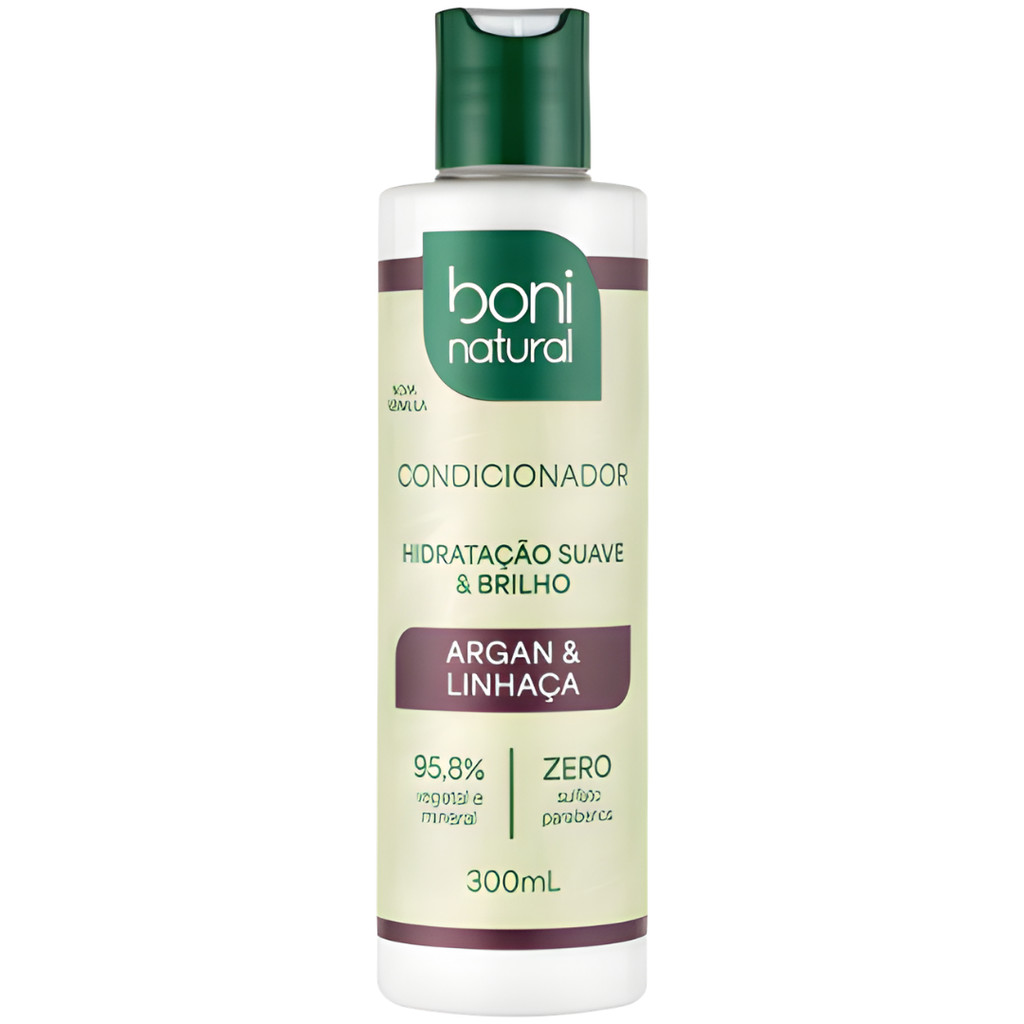 Condicionador Boni Natural Argan Linhaca Hidratacao Brilho Sem Sulfato Sem Parabenos Vegano 300ml
