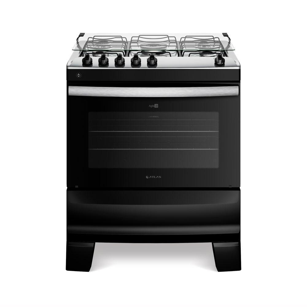 Fogão Atlas 5 Bocas Com Mesa de Inox Agile Up Preto Bivolt