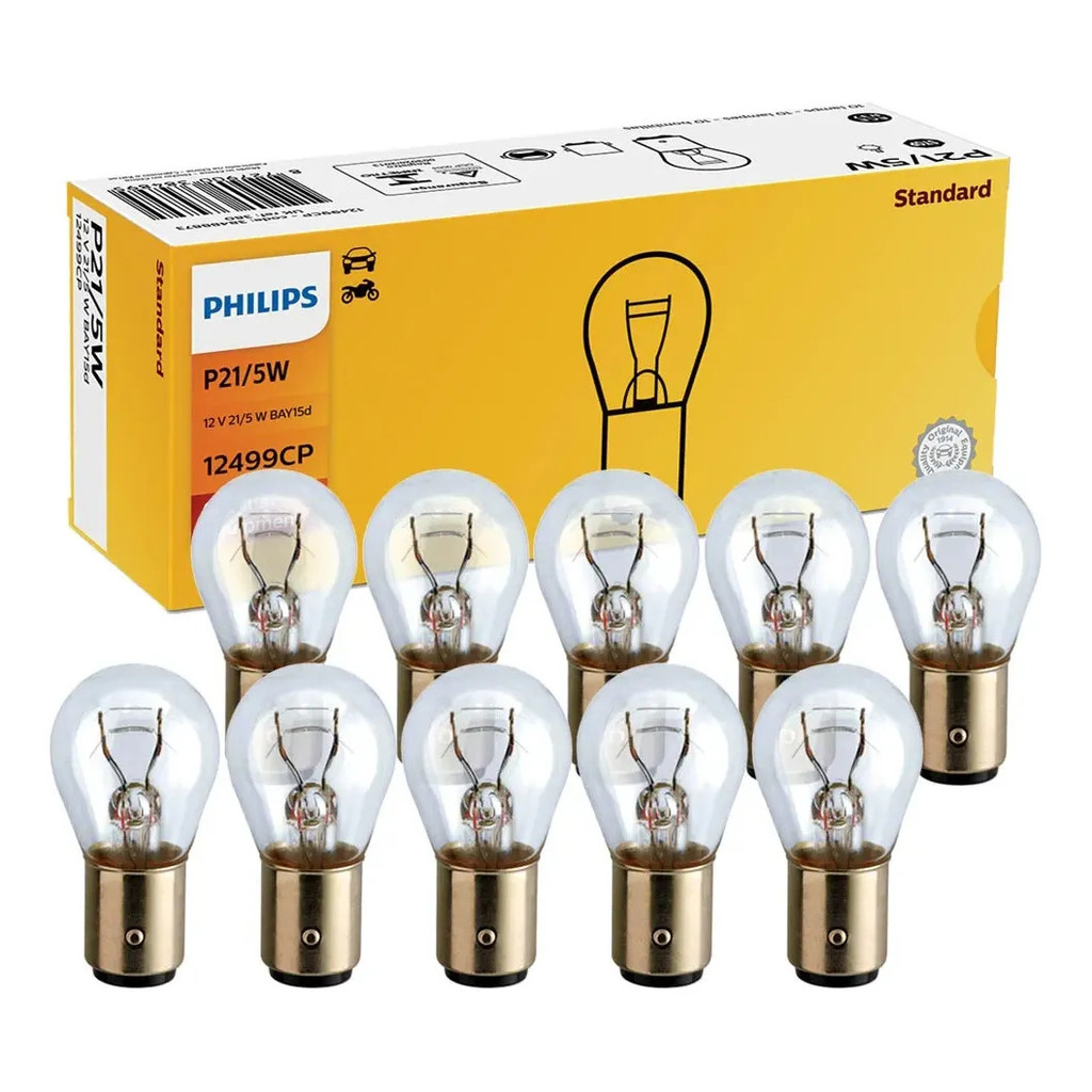 10 Lâmpada Freio Lanterna Philips Original 12v P21/5w 2 Pol