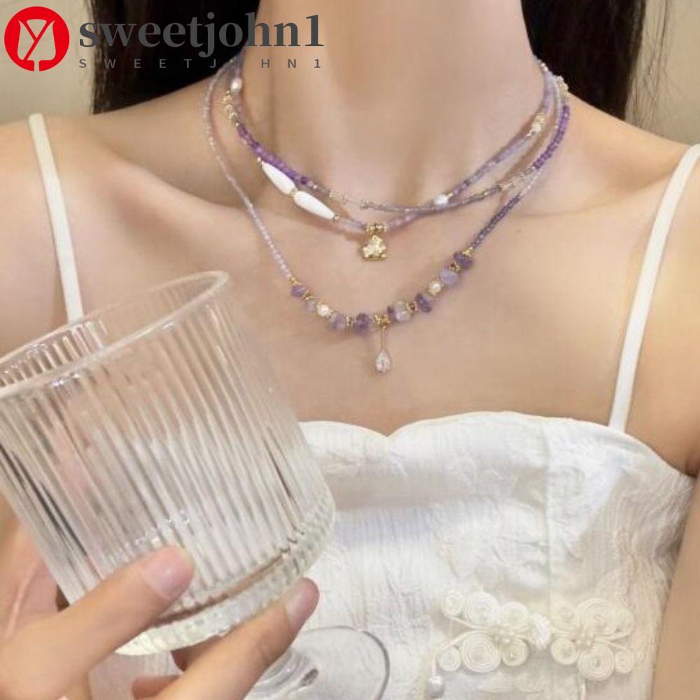 SWEETJOHN1 Pingente De Ametista , Colar De Pérolas Popular Feito À Mão Com Doce Ajustável De Contas De Dopamina
