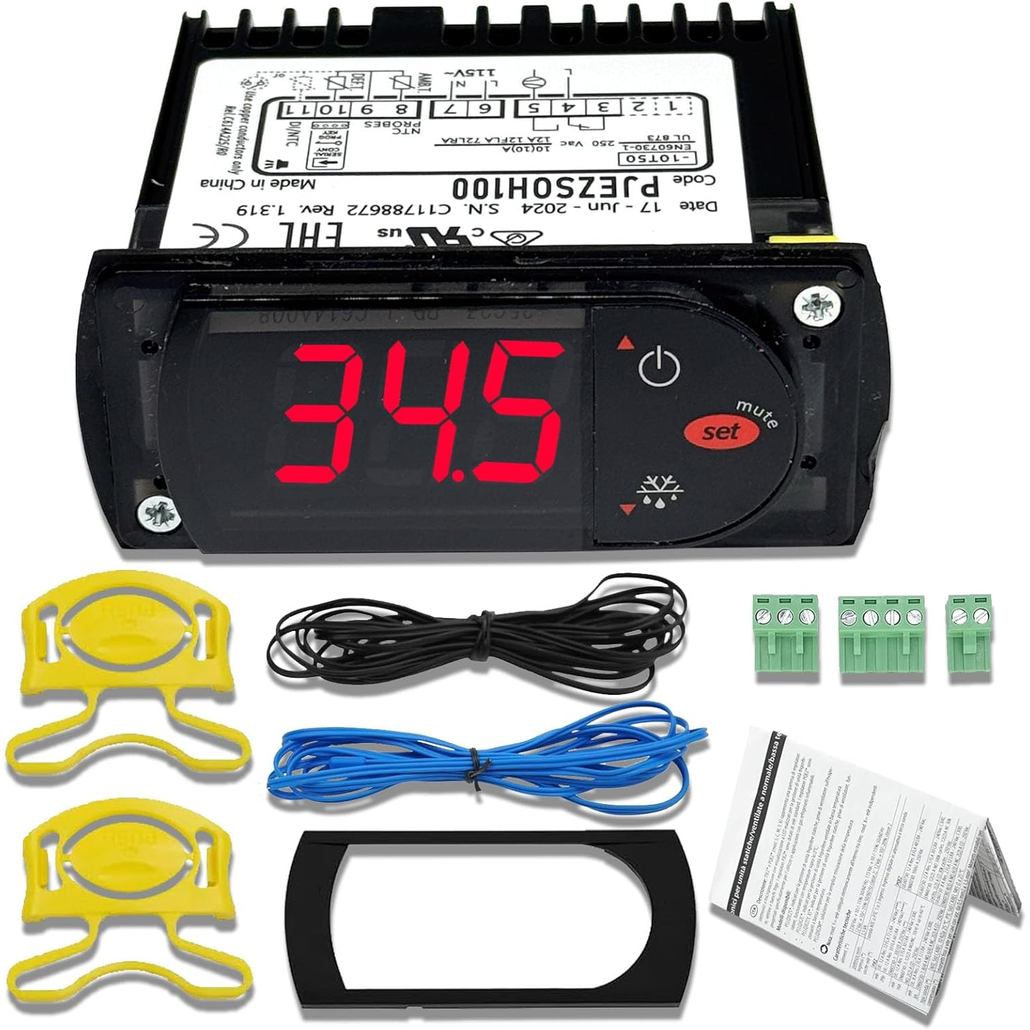 Controlador de Temperatura Digital PJEZS0H100 115V com Sensor de Temperatura e 2 Sondas NTC Compatível com Carel e Todos