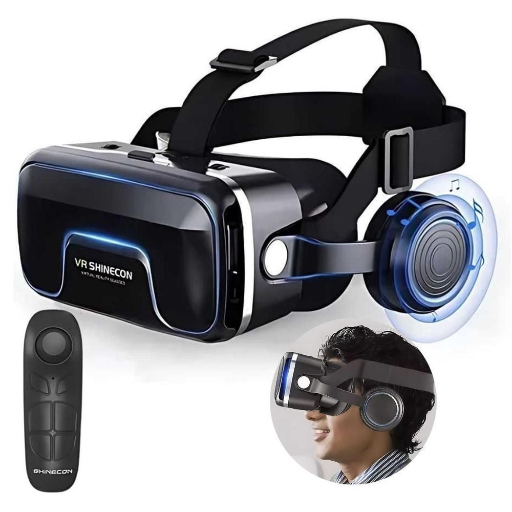 Realidade virtual 3D óculos VR com fones estéreos e controle remoto, óculos de realidade de filmes 3D em ecrã ampla ﻿
