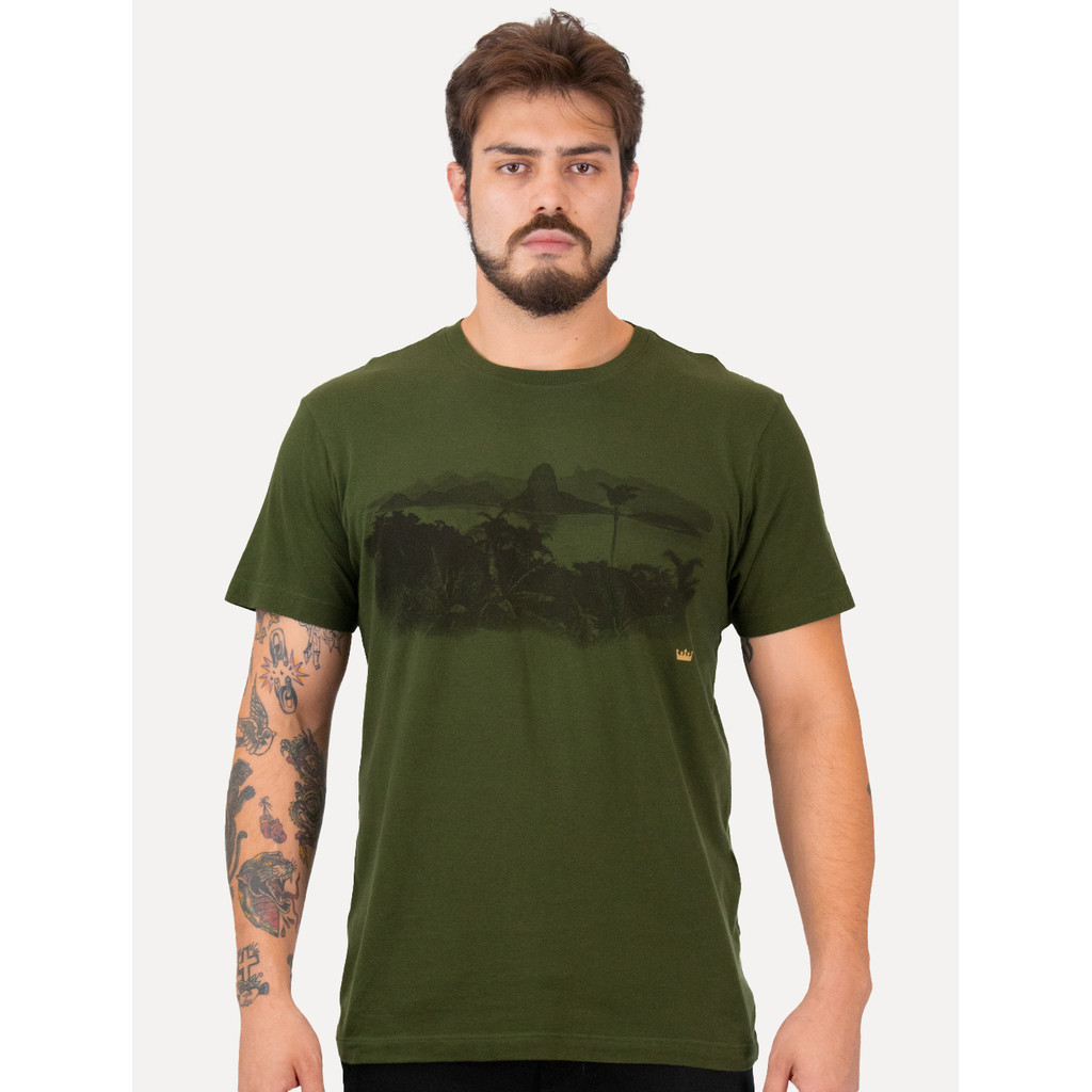 Camiseta Osklen Original Masculina Slim Vintage Rio Photo Verde Escuro