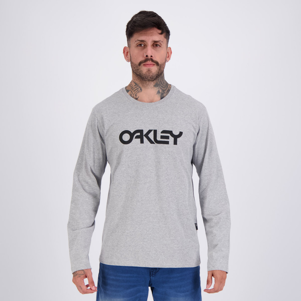 Camiseta Oakley Mark II Manga Longa Cinza e Preta